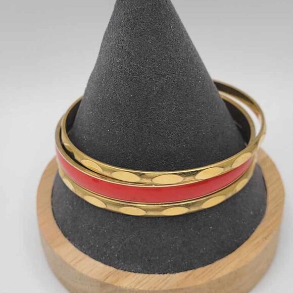 J Crew set of 3 Bangles One Red Enamel 2 Gold Tone - Picture 5 of 10